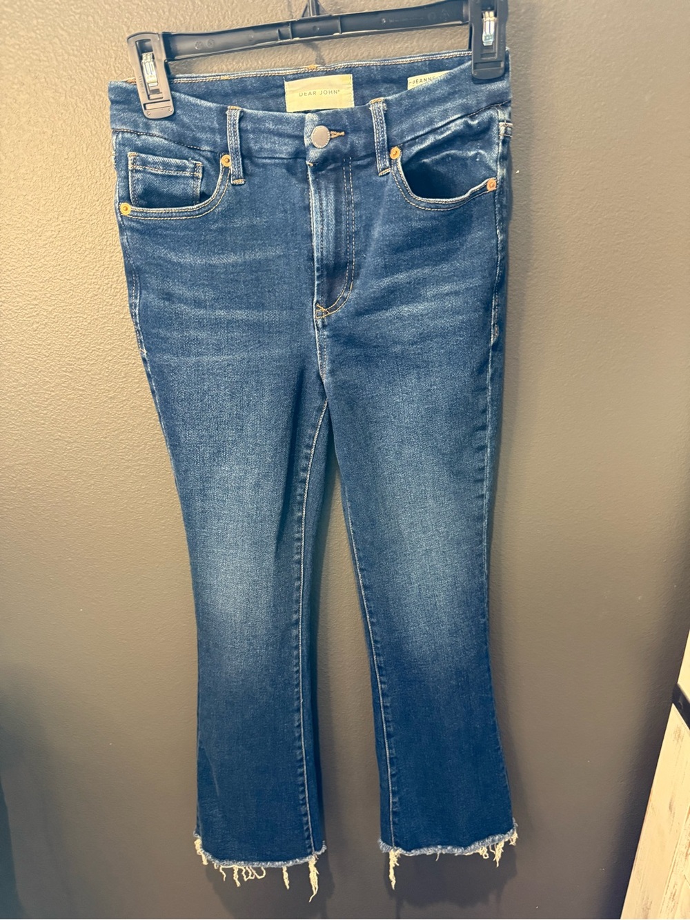 Dear John Dark Blue Cropped Raw-Hem Jeans